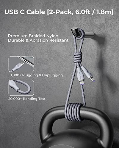 VOLTME 3.3 ft USB C Cable 2-Pack – Premium Nylon Braided Type C Charger for Fast Charging & High-Speed Data Transfer – Compatible with Mac Book Pro 2020, i Pad Pro 2021, Galaxy S22, Pixel, Switch & More – Durable, Universal Charging Solution in Grey for Enhanced Performance and Longevity