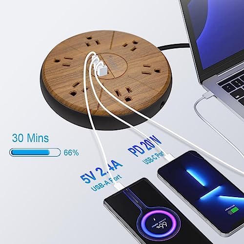 High-Power Surge Protector Power Strip with 6 AC Outlets and 20 W USB-C Fast Charging – Ideal for Home, Office, and Dorm Room Use with Circuit Breaker Safety Feature and Wide Outlet Spacing for Optimal Device Compatibility