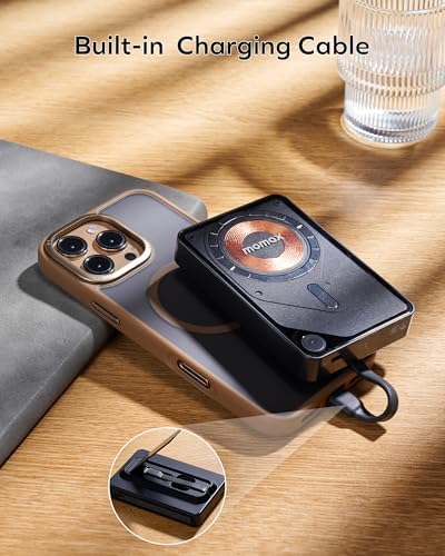 MOMAX 10000 m Ah Magnetic Power Bank – Wireless Portable Charger with 20 W Fast Charging for i Phone 15/14/13/12 Series – Built-in USB-C Cable & Stand for Enhanced Convenience and Versatility – Ultimate Solution for On-the-Go Charging