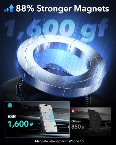 Revolutionize Your Drive with the ESR 15 W Mag Safe Car Mount Charger – Fast Wireless Charging for i Phone 12-16, Featuring Cryo Boost for Optimal Cooling, Apple-Certified Magnetic Phone Charger for Effortless Compatibility and Enhanced Performance on the Go