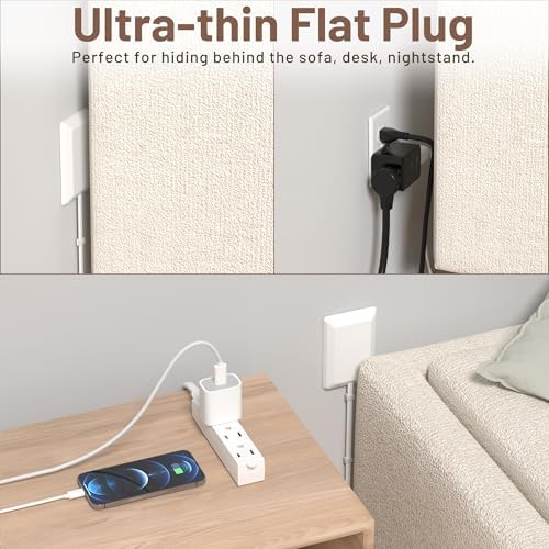 Ultra-Thin 3 FT Flat Plug Extension Cord with Baby-Proof Outlet Covers – Versatile 3 Outlet Power Strip for Safe Home Use, ETL Listed, Compact Cord Concealer Kit, 13 A 125 V 1625 W – Perfect for Kitchens and Tight Spaces, White Finish for Seamless Integration