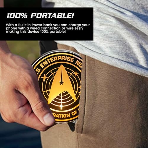 Star Trek Illuminating Wireless Charger & Backup Battery Pack – Sci-Fi Inspired Portable Phone Charger with Light-Up Transporter Pad Logo for Enhanced Compatibility and Fast Charging – Ultimate Gift for Star Trek Fans and Tech Enthusiasts
