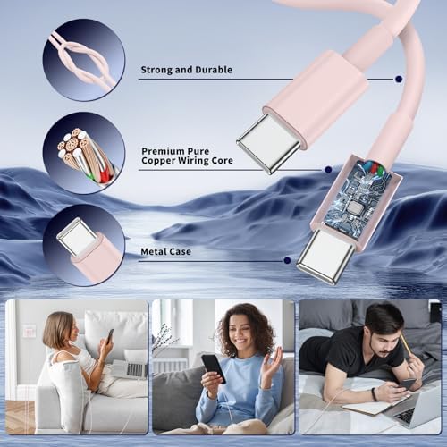 Ultimate Fast Charging Solution for i Phone 16/15 Pro Max – 45 W Dual Port USB-C Charger Block (2-Pack) with Extra Long 60 W Cables – PD Quick Adapter 3.0 for Enhanced Device Compatibility and Speed – Perfect for Home or On-the-Go Charging