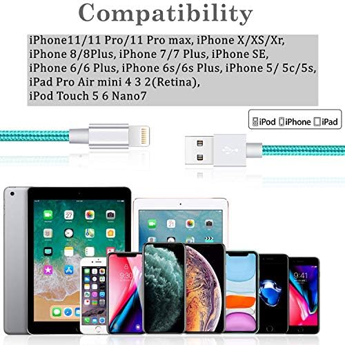 Ultra-Durable 10 Ft Lightning Cable 3-Pack – MFi Certified Nylon Braided USB Charger for i Phone 13, 12, 11, XS, XR, 8, 7, 6, SE, and i Pad Pro/Air/Mini – Fast Charging & Data Sync Cord in Vibrant Blue for Maximum Flexibility and Reliability