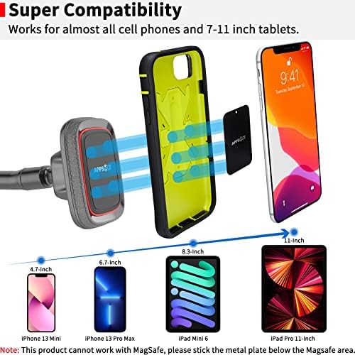 APPS2 Premium Magnetic Car Phone Holder Mount with Flexible Long Arm – Anti-Shake Windshield Mount for Smartphones and Tablets – Enhanced Stability with 6 Strong Magnets – Case-Friendly Design for Safe Driving and Hands-Free Navigation – Ideal for i Phone and Android Devices