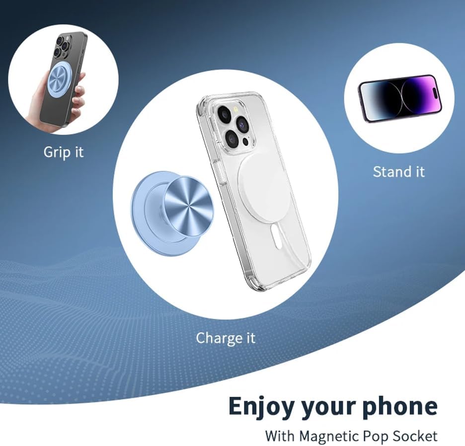 Ultimate Sleek Gray Magnetic Phone Grip & Kickstand – Enhanced One-Handed Use for Mag Safe, i Phone & Samsung Devices with Universal Adapter – Ergonomic Design for Secure Hold & Effortless Hands-Free Viewing