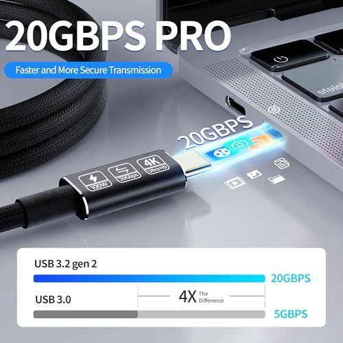 Versatile 6.6 ft USB-C Cable for 4 K High-Definition Video & 240 W Rapid Charging – Ultra-Fast 20 Gbps Data Transfer with Durable Construction for Effortless Device Connectivity and Enhanced Performance