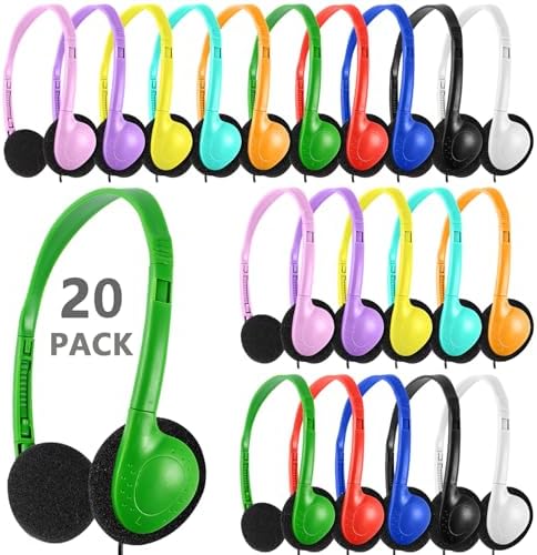 Vibrant 20-Pack Adjustable Classroom Headphones – Premium Wired Earphones for Enhanced Learning Engagement | Ideal for Schools, Libraries & Home Use | Durable, Comfortable Fit in a Colorful Variety for All Ages