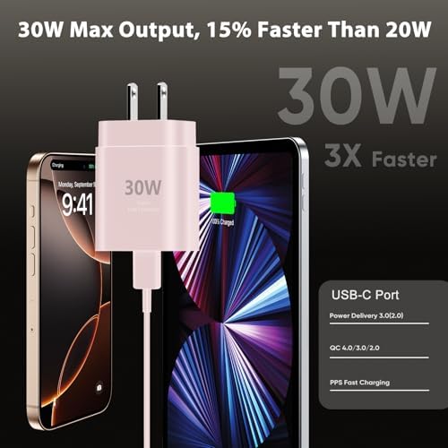 30 W Fast Charger for i Phone 15 Pro Max – 10 FT USB-C Cable & PD 3.0 Power Block | Rapid Charging for i Pad Pro/Air & Samsung S24 – Sleek Black Design for Ultimate Convenience and Durability