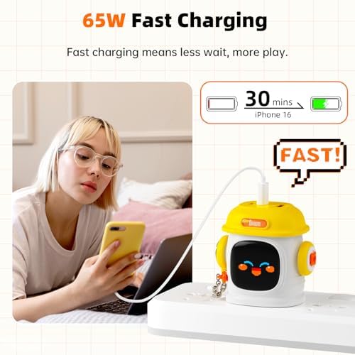 Divoom Dipow 65 W Ga N USB-C Fast Charger with Customizable Pixel Display – High-Efficiency Multi-Port Charging Hub for i Phone 16/15, Mac Book, Galaxy S23/S24, & Nintendo Switch – Includes 100 W Ultra-Fast Cable for Seamless Power Solutions on the Go