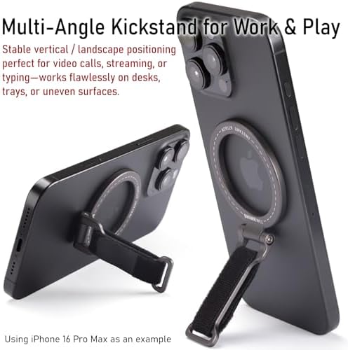 Transform Your i Phone Experience with the Mag Safe Phone Grip Kickstand – Ergonomic Adjustable Strap with 20 N52 Magnets for Ultimate Stability | Foldable & Ultra-Portable Design for Seamless Compatibility with i Phone 12/13/14/15/16 Pro Max | Enhance Hands-Free Use with Secure Magnetic Attachment for Videos and Photos