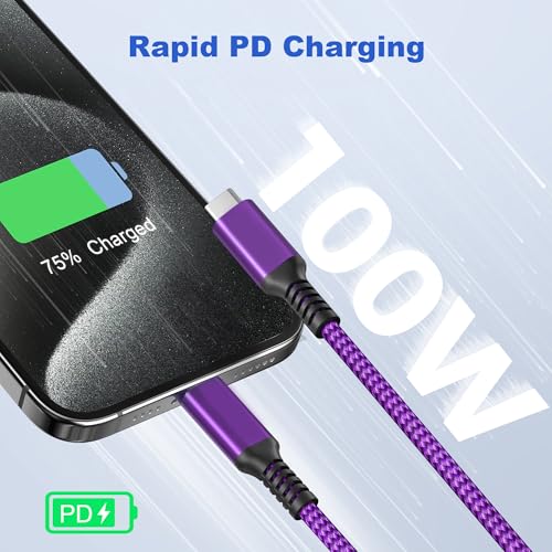 Basesailor 10 ft USB C to USB C Power Delivery Charging Cable – 100 W Fast Charger for i Phone 16/15 Pro Max, Mac Book, i Pad Air 4/5, Mini 6, and Samsung Galaxy S22/S23/S24/S25 – Durable 2 Pack for Enhanced Speed and Efficiency