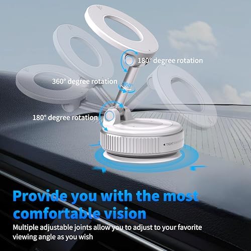Ultra-Strong Magnetic Car Phone Holder with Vacuum Suction for Any Smooth Surface – 360° Rotating MagSafe-Compatible Phone Mount for iPhone/Android, Dashboard Windshield Car Accessories. Black – Enhanced Compatibility and Speed