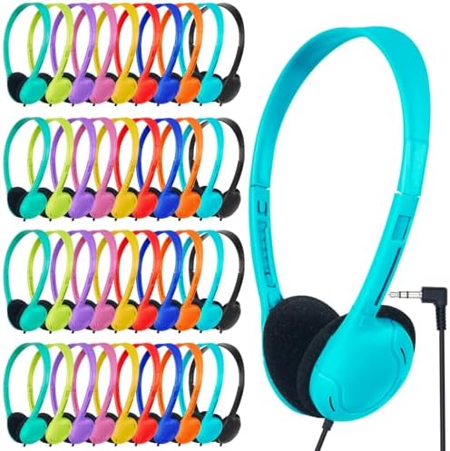Vibrant Classroom Essential: Bulk Pack of 15 Kids Headphones – Durable Wired Earphones with Universal 3.5 mm Jack for Students, Toddlers, and Teens – Comfortable Fit with Multi-Color Options to Boost Engagement and Enhance Learning Experiences
