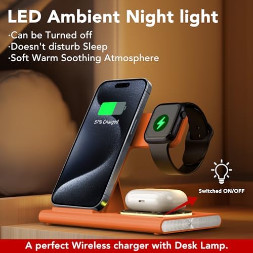Ultra-Convenient 3-in-1 Foldable Wireless Charging Dock for Apple Devices – Rapid Power-Up Station for i Phone 16/15/14/13/12/11/X/XS, Apple Watch Series 10/9/8/7/Ultra2/Ultra/SE, and Air Pods Pro/2/3/4 – Lightweight Travel Charger with Integrated LED Light for Enhanced Portability and Efficiency