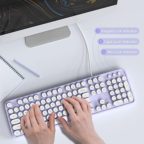 Retro-Inspired Full Size Typewriter Keyboard with Number Pad – Wired USB Keyboards for Windows 7, 8, 10, 11 | Enhance Your Typing Experience with Classic Charm and Modern Efficiency | Perfect for Home and Office Use