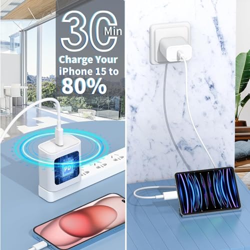 20 W USB-C Fast Charging Block Set for i Phone 16 & 15 Series – 3-Pack with 6 ft Durable Cables for Rapid Power Delivery – Perfect for i Phone, Air Pods, and i Pad – Compact, Versatile Charging Solution for On-the-Go Users