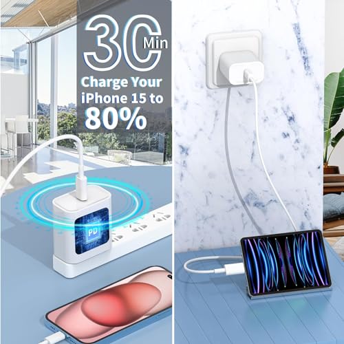 Power Up Your Devices: 20 W Fast Charging Duo Kit for i Phone 16 & 15 – Includes Two 6 FT Woven Type-C Cables for Enhanced Durability and Versatility – Perfect for i Pad Pro & Air Pods – Experience Rapid Charging with Unmatched Portability and Reliability