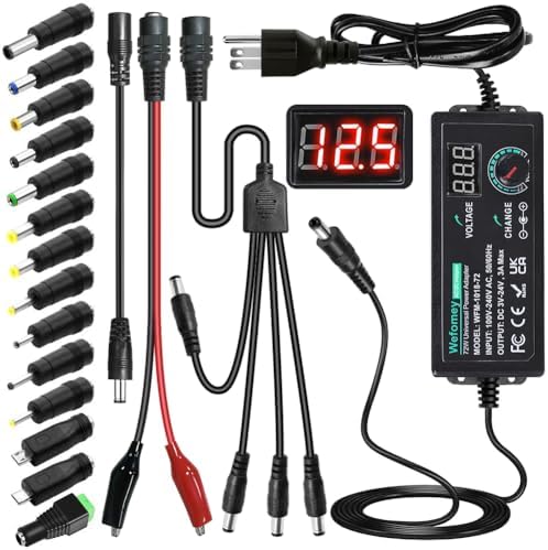 Versatile 72 W Adjustable AC/DC Power Adapter – Universal Charger with 14 Interchangeable Tips & Polarity Converter for Global Device Compatibility and Efficient Fast Charging Solutions