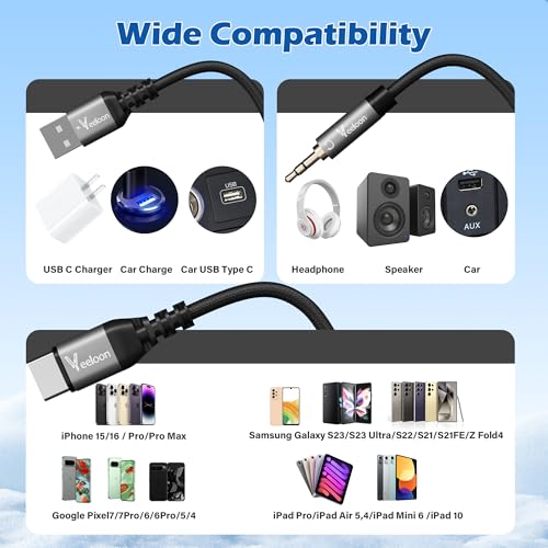 Revolutionize Your Audio and Charging Experience: Premium 2-in-1 USB C to 3.5 mm Aux Cable with 60 W Fast Charging – 5 FT Length for i Phone 16/15/Pro & Galaxy S24/S24+/S23 Ultra – High-Fidelity Sound Meets Unmatched Compatibility and Durability