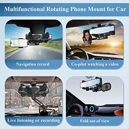 Transform Your Driving Experience with the 360-Degree Rotating Rearview Mirror Phone Holder – Adjustable Fit for 4-7 Inch Smartphones, Sleek Mirror-Black Design for Ultimate Convenience and Safety