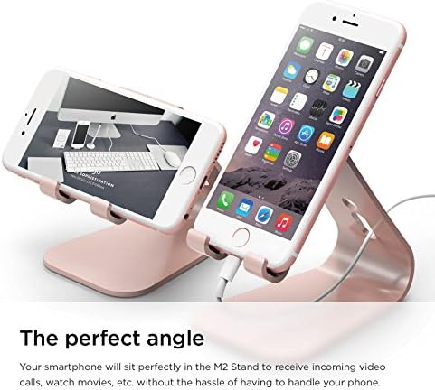 Enhance Your Smartphone Experience with the elago M2 Premium Aluminum Stand – Sleek Silver Ergonomic Design for Effortless Video Calls, Integrated Cable Management, and Universal Compatibility with i Phones and Galaxy Devices – Ideal for Streamlined Workspaces and Mobile Convenience