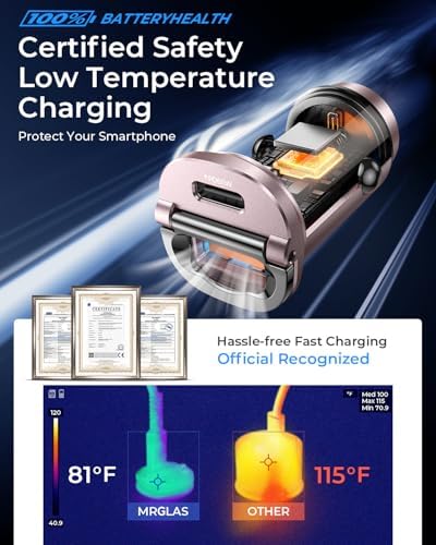 MRGLAS 125 W USB-C Car Charger – Sleek Dual Port Fast Charging Adapter with PD65 W & QC60 W for i Phone 16, 15 Pro Max, Samsung S25 & Mac Book – Compact Metal Design for Optimal Performance on the Go