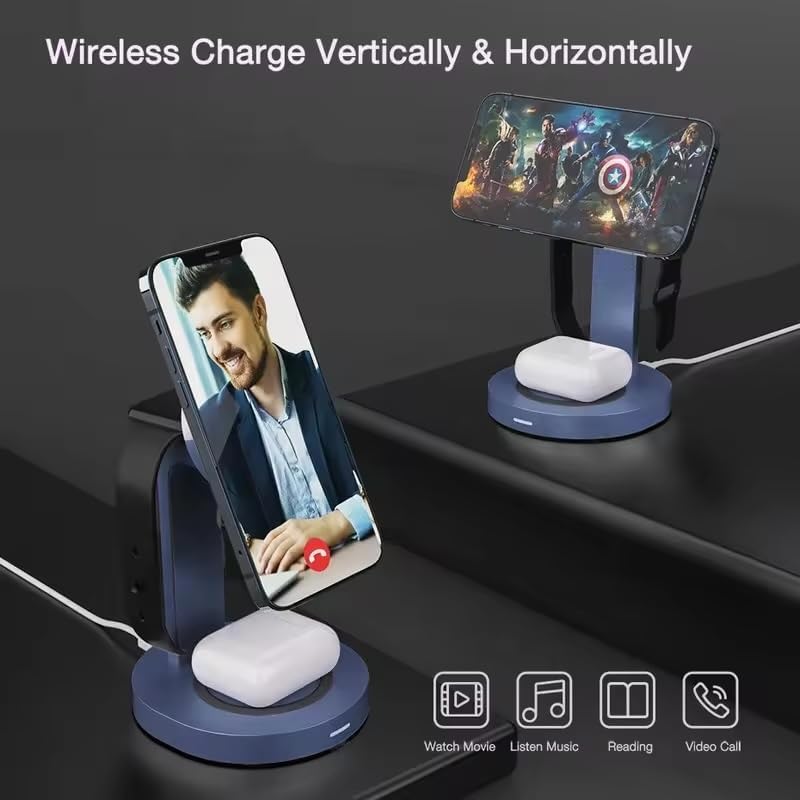 Qrion 15 W Magnetic 3-in-1 Wireless Charger Station – Premium Aluminum Alloy Dock for i Phone 15/14/13/12, Apple Watch & Air Pods Pro/3/2 – Fast Charging & Enhanced Compatibility with USB-C Cable – Sleek, Durable Design for Modern Homes and Offices