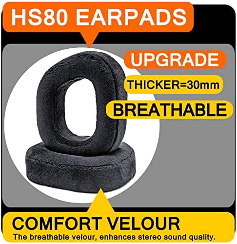 Upgrade Your Listening with HS80 Earpads – Premium Black Velour Memory Foam Ear Cushions for HS80 RGB Wireless Headset – Unmatched Comfort and Noise Isolation for Extended Use – Easy Installation and Durable Design