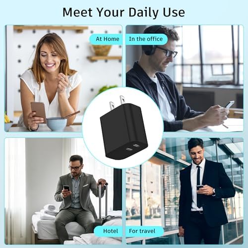 High-Speed Dual-Port USB C Charger Block – 3-Pack 20 W Type-C Wall Adapter for i Phone and i Pad Pro – Ultimate Convenience for Multi-Device Charging on the Go, Safe & Compact Design