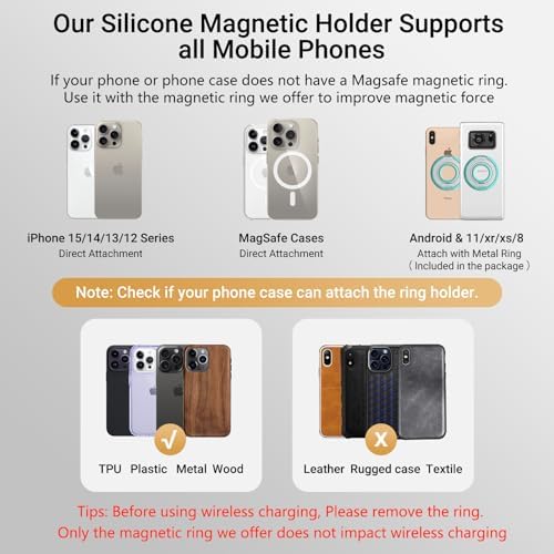 OPSO Magnetic Phone Ring Holder for Mag Safe – 360-Degree Rotating Silicone Finger Grip with Adjustable Kickstand Compatible with i Phone 16/15/14/13/12/Pro/Max & Samsung – Ultimate Hands-Free Essential for Enhanced Device Usability and Stylish Stability