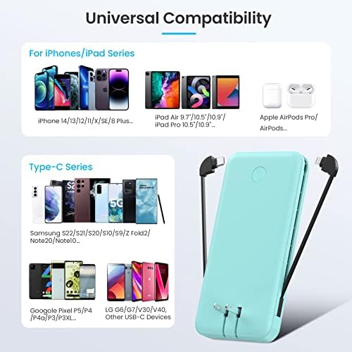 Ultra-Slim 13800 m Ah Portable Charger with Built-in Cables & AC Plug – Multi-Device USB-C Power Bank with 4 Outputs & LCD Display for i Phone, Samsung, and Android – Effortless Charging on the Go
