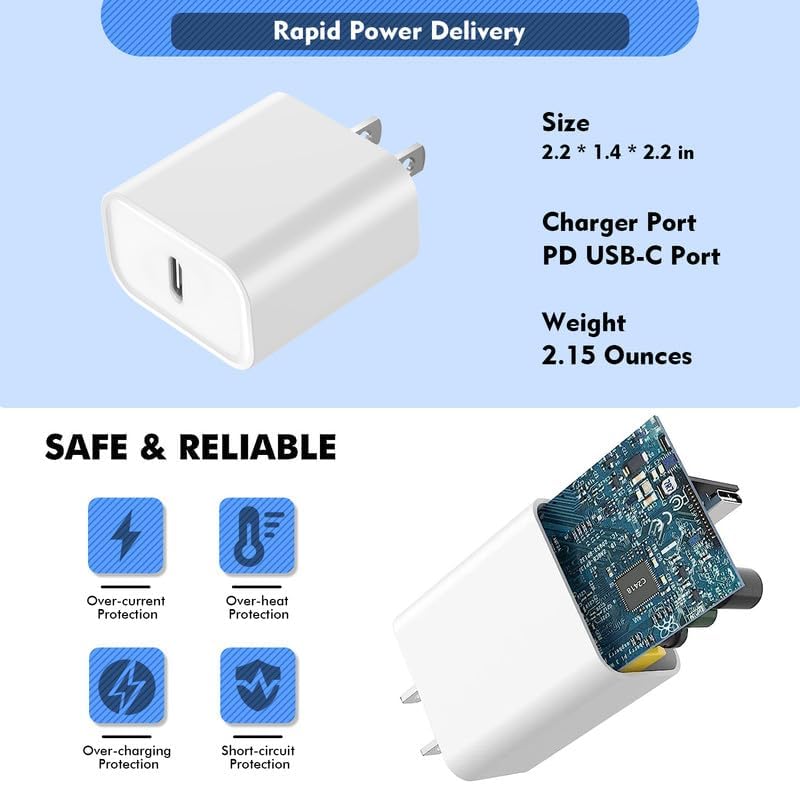 Ultra-Fast i Phone Charging Solution: MFi Certified 10 FT USB-C to Lightning Cables (2-Pack) with 20 W Power Delivery Charger for i Phone 14 Pro Max/Plus/13/12/11/XS/XR/X/SE – Enhanced Durability & Speed for On-the-Go Efficiency
