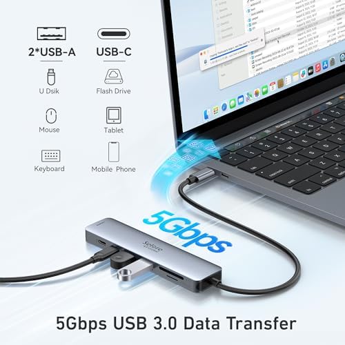 Ultimate 7-in-1 USB C Hub HDMI Adapter for Mac Book Pro & Air – High-Speed 4 K HDMI, Dual USB 3.0, SD/TF Card Reader, and 100 W Power Delivery – Compact and Durable Dongle for Seamless Connectivity with Dell XPS & Lenovo Think Pad