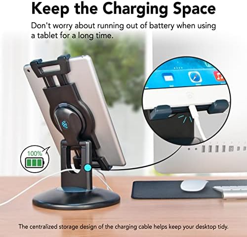 Versatile EHO 360° Rotating Tablet Stand – Universal Clamp Holder for i Pad, Microsoft Surface & More (6″-13″) – Optimal Stability for Retail Kiosks & Business Presentations – Sleek White Design for Enhanced Engagement and Space Optimization