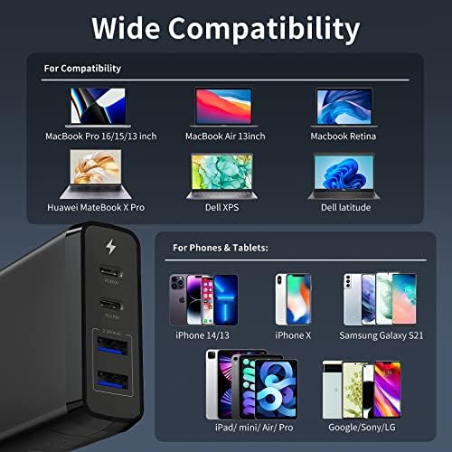 Ultra-Fast 4-Port USB Charger by EGOWAY – 90 W Compact Wall Charger with Dual 60 W & 18 W USB-C Ports Plus 12 W USB-A for i Phone 15/14 Pro Max, Galaxy, and More – Efficient Power Delivery & Travel-Friendly Design – Tidy Desktop with 360° Rotatable Trestle