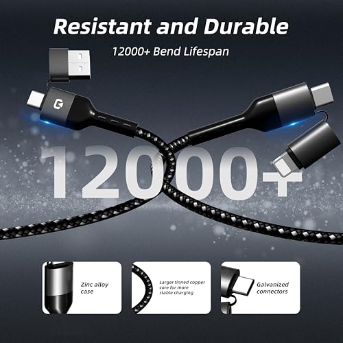 USB C for iPhone Cable, 66W 4 in 1 Charging Cable 4.4FT, Chubby USB A/C to C/liging with Light for iPhone 16e 16 15 14 Pro/MacBook/iPad/Samsung S25/Switch 2, Multi Chargers for All Devices – Enhanced Compatibility and Speed