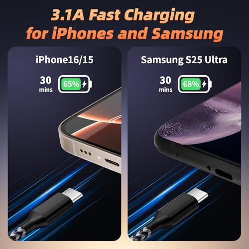 10 FT USB to USB C Fast Charging Cables – 3-Pack of Durable Type C to USB A Charger Cords for i Phone 16/15, i Pad, Galaxy S25/S24/S23/S22 – Enhanced 3.1 A Speed & Long Reach for Ultimate Convenience and Compatibility