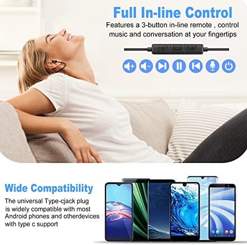 MAXROCK High-Fidelity USB C Earbuds for Samsung Galaxy S22 – Noise-Isolating In-Ear Headphones with Microphone – Premium Sound Quality for Music and Calls – Compatible with Galaxy S21 FE, A53, Flip 4, Note 20, One Plus 9, Pixel 6, and Mac Book Pro – Ultimate Comfort for All-Day Listening