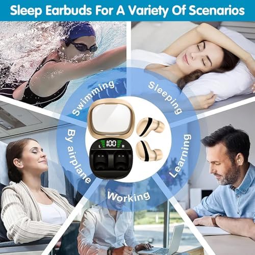 Mini Wireless Bluetooth Earbuds for Side Sleepers – Ultra-Comfort Noise-Isolating Headphones with Sweat Resistance for Meditation and Deep Sleep – Lightweight Invisible Design for Serene Audio Experience