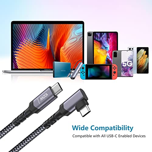 High-Speed 90-Degree USB C to USB C Cable – 100 W Fast Charging & 10 Gbps Data Transfer – 4 K Video Support for Mac Book Pro, Galaxy S24, i Phone 16/15 – 3 ft Durable Right Angle Connector – 2-Pack for Ultimate Versatility