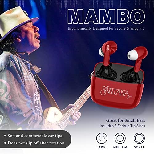 Carlos Santana Mambo True Wireless Earbuds – Premium Bluetooth 5.1 Sports Headphones with Voice-Isolating Microphone and Deep Bass for Gaming and Music – Ergonomic Comfort with Portable Charging Case in Striking Red for All-day Use