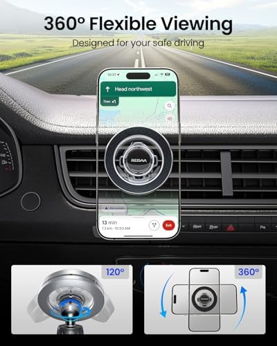 REEVAA Mag Safe Car Mount – Premium Magnetic Phone Holder with Unmatched Magnet Strength for i Phone 16 Pro Max, 15, 14, 13, 12 Plus & Mini | 360° Adjustable Design for Optimal Viewing | Effortless Installation for Enhanced Driving Safety and Convenience