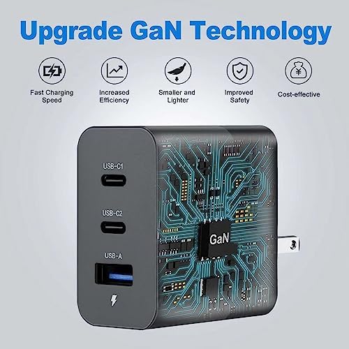 Advanced 65 W Ga N USB C Charger – 3-Port Fast Charging Wall Adapter for i Phone, i Pad, Laptops & More – Compact Foldable Design, Ideal Travel Companion for Efficient Power Delivery to All Your Devices