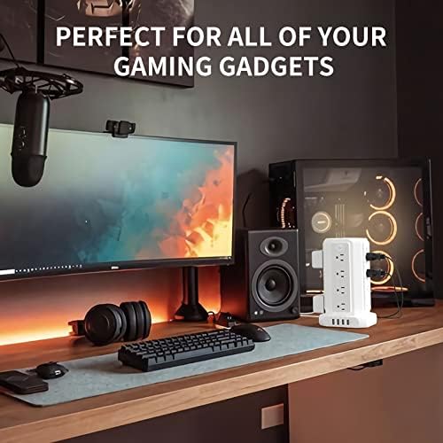 NTONPOWER 16-Outlet Surge Protector Tower with 4 USB Charging Ports – Advanced Desktop Power Strip with Individual Switches, 5 ft Extension Cord, and 1080 J Surge Protection for Home Office & Dorm Room Efficiency – Space-Saving & Safe Power Solution