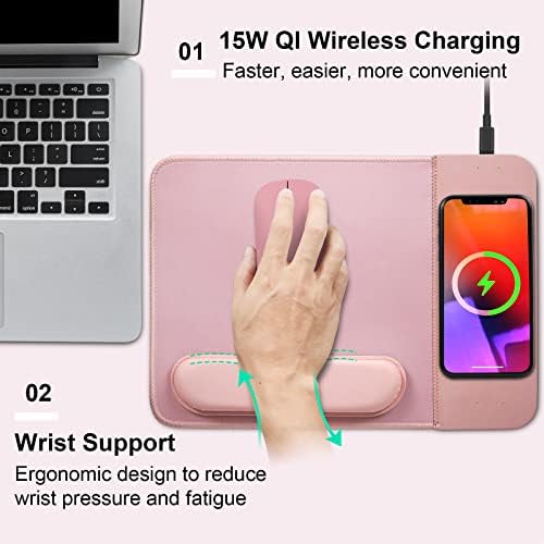 Transform Your Desk with the 15 W Ergonomic Wireless Charging Mouse Pad – Fast Qi Charging for i Phone 11-16 & Samsung Devices – Stylish Black With Detachable Wrist Support for Ultimate Comfort and Productivity