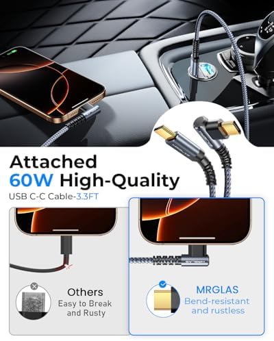 MRGLAS 90 W USB-C Car Charger: Ultra-Fast PD45 W & QC45 W Compatibility with 3.3 ft Type C Cable, Durable All-Metal Design, Flush Fit for Seamless Integration in Vehicles – Ideal for i Phone 16/15, Samsung S25/S24/S23 Ultra, Pixel 8/8 Pro/7 – Power Up on the Go!