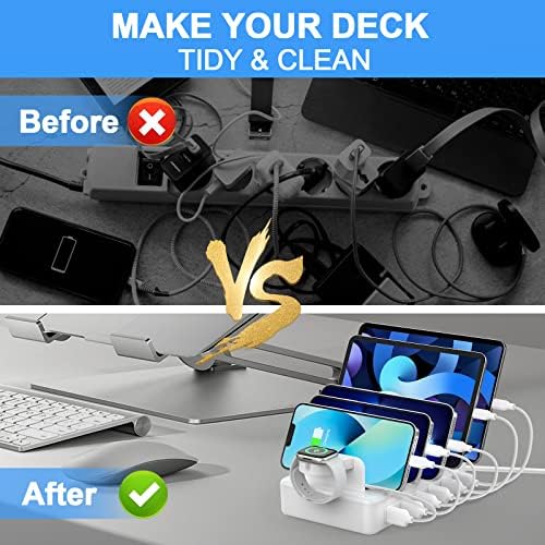 50 W Multi-Device Charging Station – High-Speed Six-Port USB Dock for Phones, Tablets, Kindles & Smartwatches – Fast Universal Charger for Home & Office Convenience – Declutter Your Charging Experience!