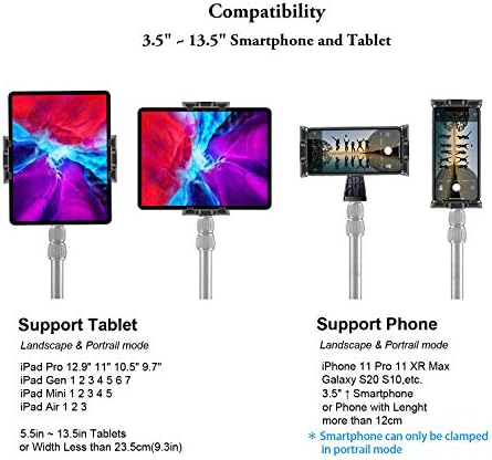 Universal Tablet Tripod Mount with Bluetooth Remote – 360-Degree Rotating Clamp Holder for i Pad Pro, Air, Mini, Surface, Galaxy Tab, and 3.5 to 13.5 Inch Devices – Perfect for Hands-Free Viewing and Content Creation on the Go