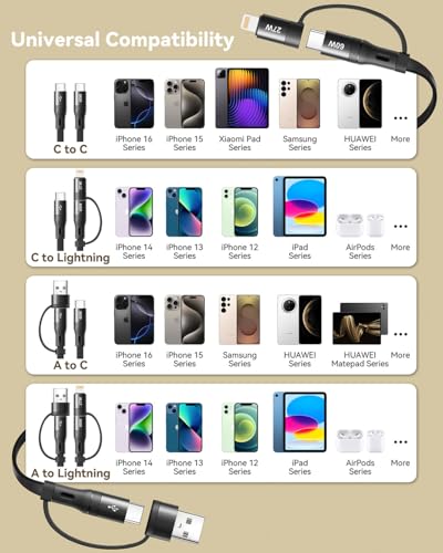 Revolutionize Your Charging Experience with the 5-in-1 Retractable Fast Charging Cable – 60 W Multi-Device Solution for i Phone 16/15/14/13, i Pad, Samsung S24/S23, and More – Compact 3.8 Ft Length with USB-A/C, Lightning & Micro USB Ports for Ultimate Compatibility and On-the-Go Convenience